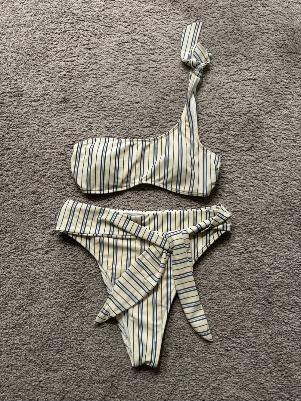 Abercrombie & Fitch Cream and Blue Striped Bikini Set